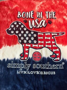 Simply Southern Red, White & Navy Tie-Dye Dog Tee - Bone in the USA